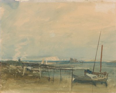 Kustscène met witte kliffen en boten aan de kust door Joseph Mallord William Turner